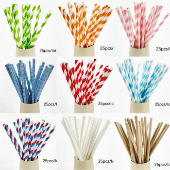 25Pcs Colorful Disposable Paper Straws Pink Blue Drinking Straws Juice for Kid Birthday Wedding Party Decor Supplies Baby Shower 1