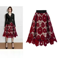 Summer Boho Lace Skirts Women Vintage Mesh Hollow Out Plus Size Skirt Elastic Waist Elegant  A-Line Midi Saias Black Red Green - Image 4