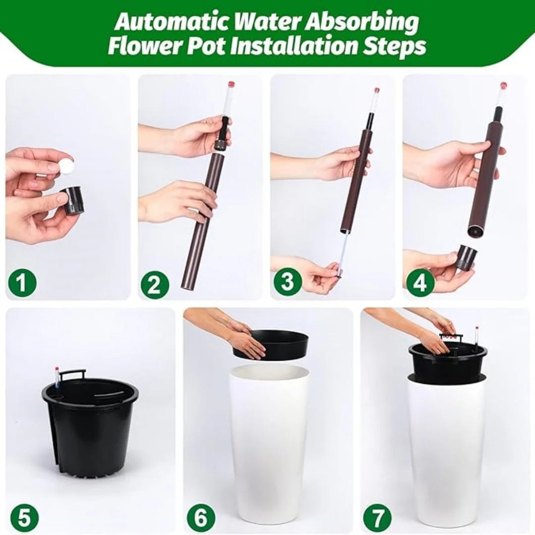 Hohe Outdoor-Pflanzgefäße für Pflanzen, 76 cm Selbstbewässernde Pflanzgefäße Set mit 2 Stück mit Innenbehälter, Wasserstandsanzeige und Drainage für F – Detail 12