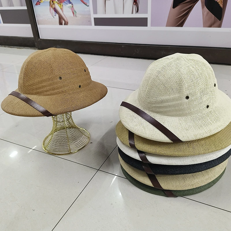 Sfaeee8042f8d4d18a0406437986d79aeq New Straw Helmet Pith Fedora Hats for Babies, Kids, Women, Men Vietnam War Army Sun Hat Dad Boater Bucket Hats Safari Jungle Miners Cap Mallzona