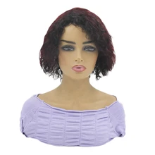 

Ombre Pixie Cut Human Hair Frontal Closure Wigs For Black Women Non Lace Part Wig Burgundy Pre Plucked Remy Hair Ombre Curly