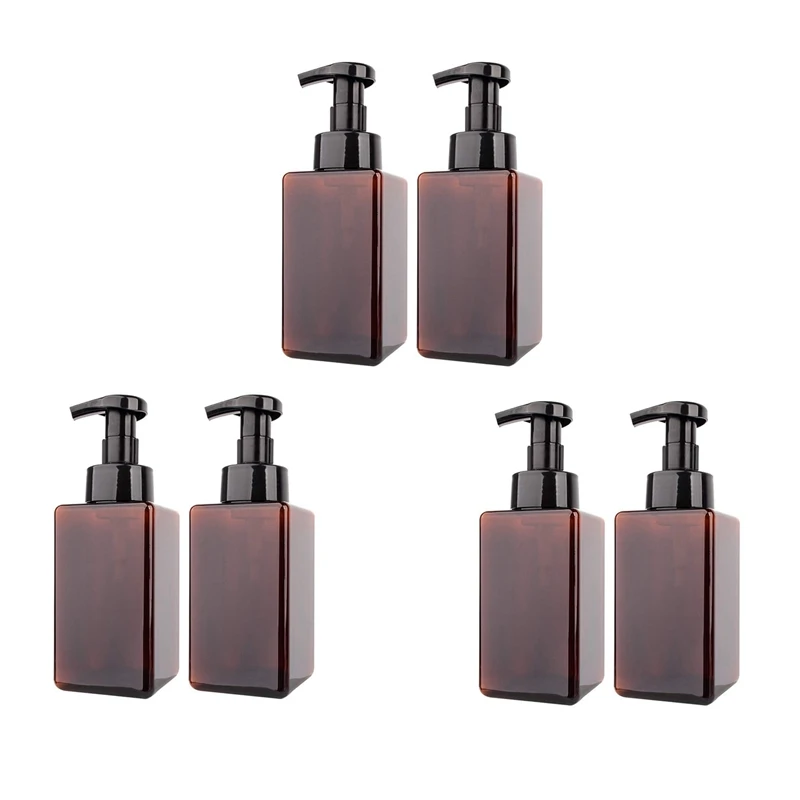 

6 Pack Foaming Soap Dispenser 15Oz Refillable Foam Liquid Hand Soap Empty Plastic Pump Bottle Container - Brown 450Ml