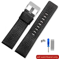 Luxurious Genuine Leather Watchband in Black, Brown, or White - Multiple Width Options - 30mm (Black - Steel - K3)