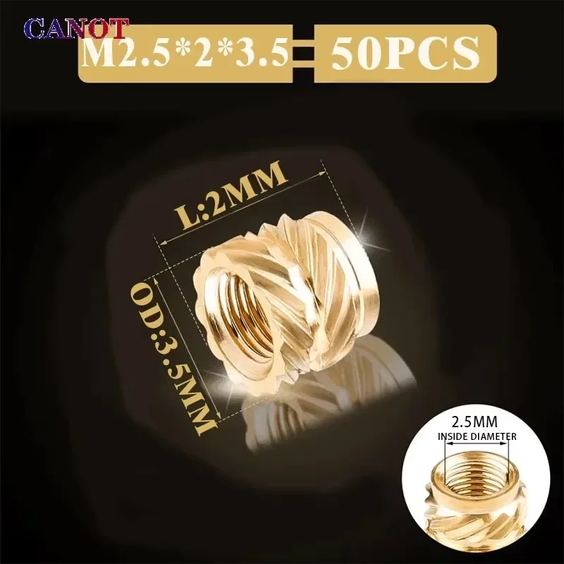 100/10 PCS Hot Melt Knurled Thread Brass Insert Nut M1/M1.2/M1.4/M2/M2.5/M3/M4/M5/M6/M8 Female Threaded Embedment