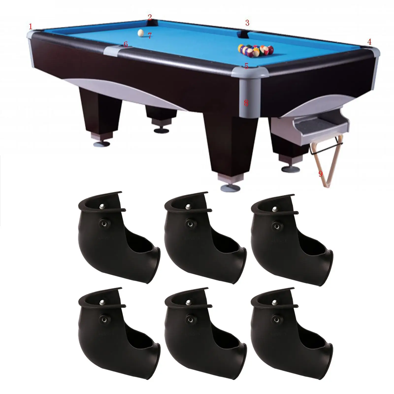 

6x Billiard Baskets Pool Table Pocket Billiard Ball Storage Pocket Rubber