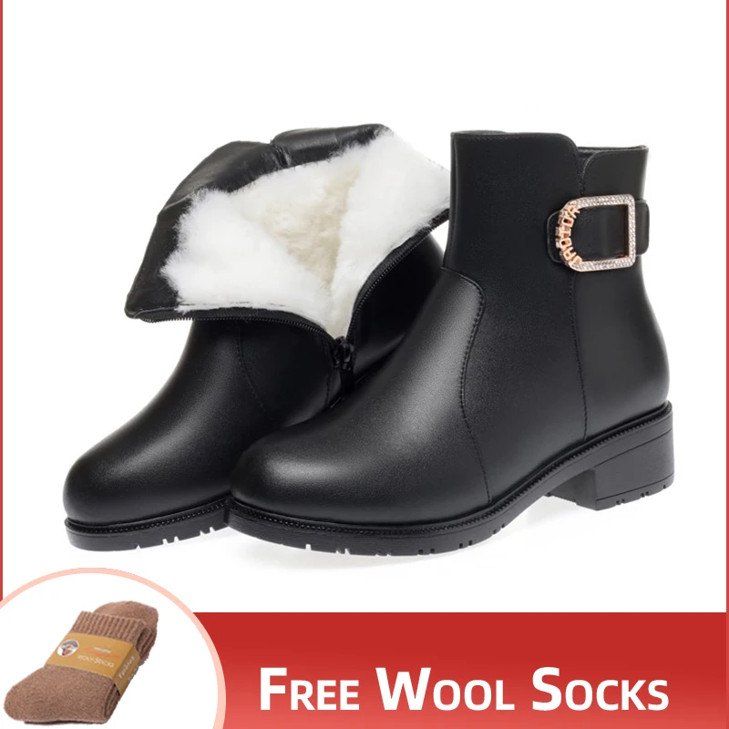 

Women Ankle Boots 2023 New Large Size 41 42 43 Women Winter Boots Non-slip Genuine Leather Women Snow Boots