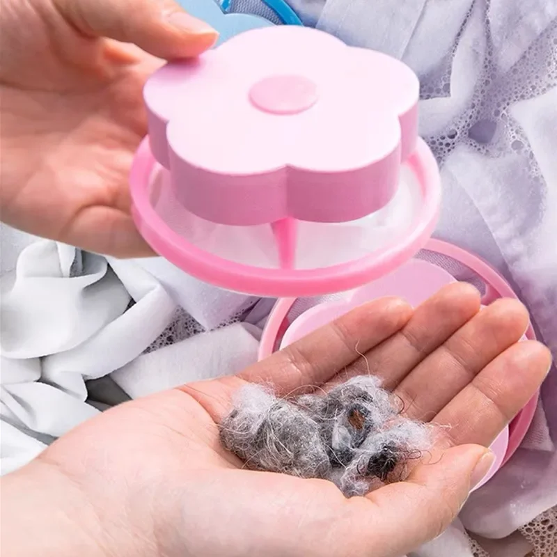 2Pcs Washing Machine Hair Filter Floating Pet Fur Lint Hair Removal Catcher Reusable Mesh Dirty Collection Pouch Cleaning Balls Laundry Hair Catcher