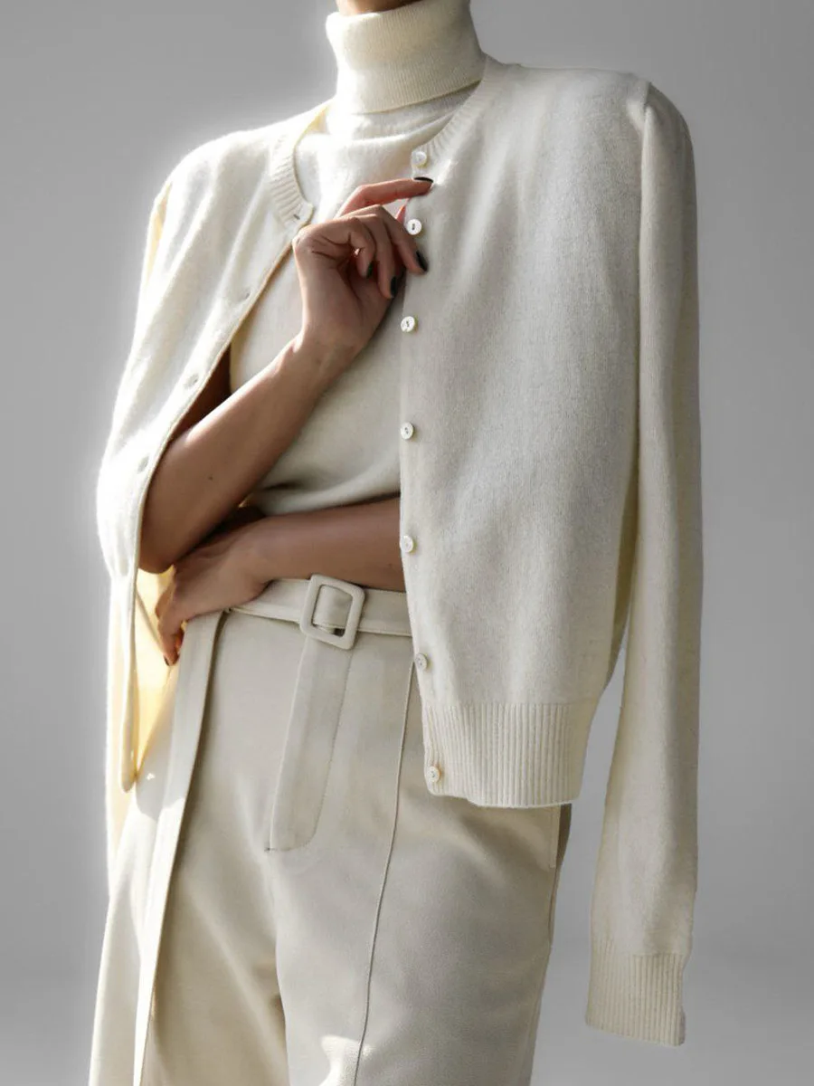 Bornladies Women's New Turtleneck Sleeveless Tank Top Cardigan Sweater Set Soft Knit Button Up Autumn Fashion Sweaters Set