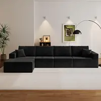 139" Cloud Sectional Sofa Deep Seat Modular L-Shape Frameless Corduroy Living Room 4-Seater Left Chaise Black Customized 4