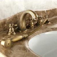 Brass Classtic Bathtub Faucet Set with Handheld Shower Deck Mounted 5 Holes Hot and Cold Taps Garden Bathtub Water Mixer 1