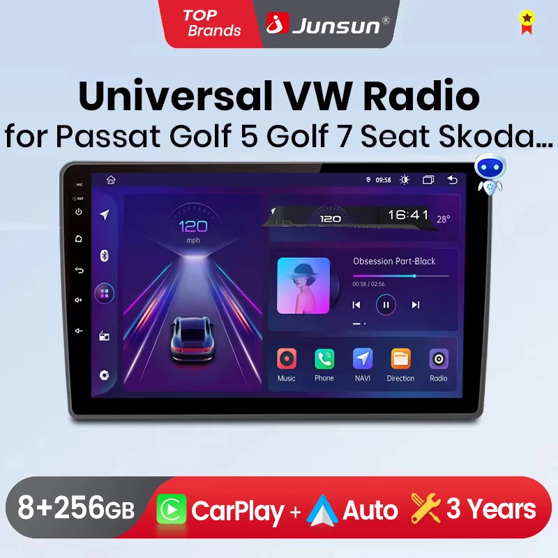 راديو السيارة العالمي Junsun CarPlay Android لسيارة Volkswagen VW Passat b6 b7 Golf 7 Skoda Fabia Polo GPS الوسائط المتعددة 2 din