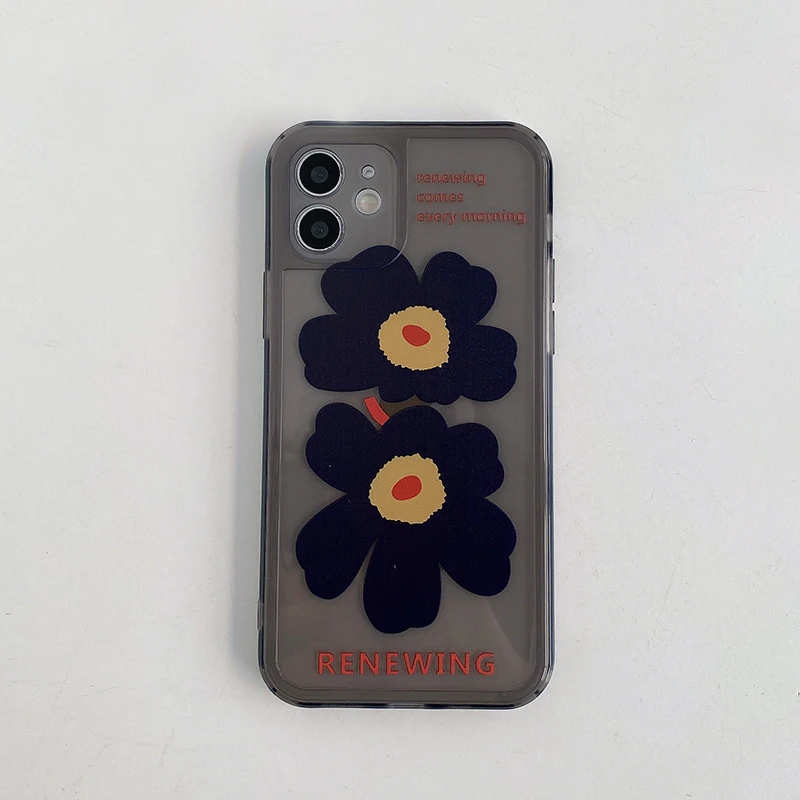 Phone Case for Iphone 11 Pro Max Case Iphone 7 Plus Soft Cover Iphone 8 12 Mini 13 Black Flower iphone 11 Pro Max  lifeproof case