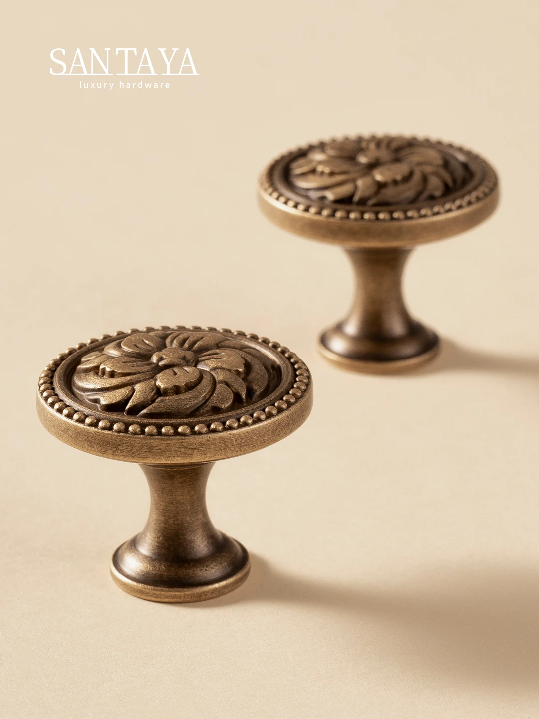 Santaya Antique Brass Drawer Knobs Luxury Dresser Knobs Solid Round Handle  Single Hole Flowers Design kitchen Cabinet Pull - AliExpress