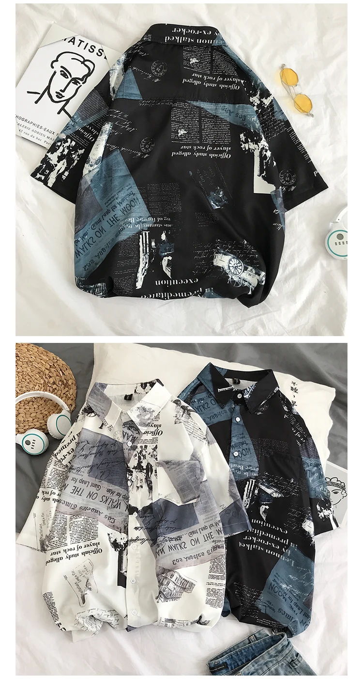 Men's Honeymoom Styles Shirts Summer Turn Down Collar Print Short Sleeve Leisure Shirt Harajuku Fashion Vintag Clothes Male Tops men's short sleeve button down shirts