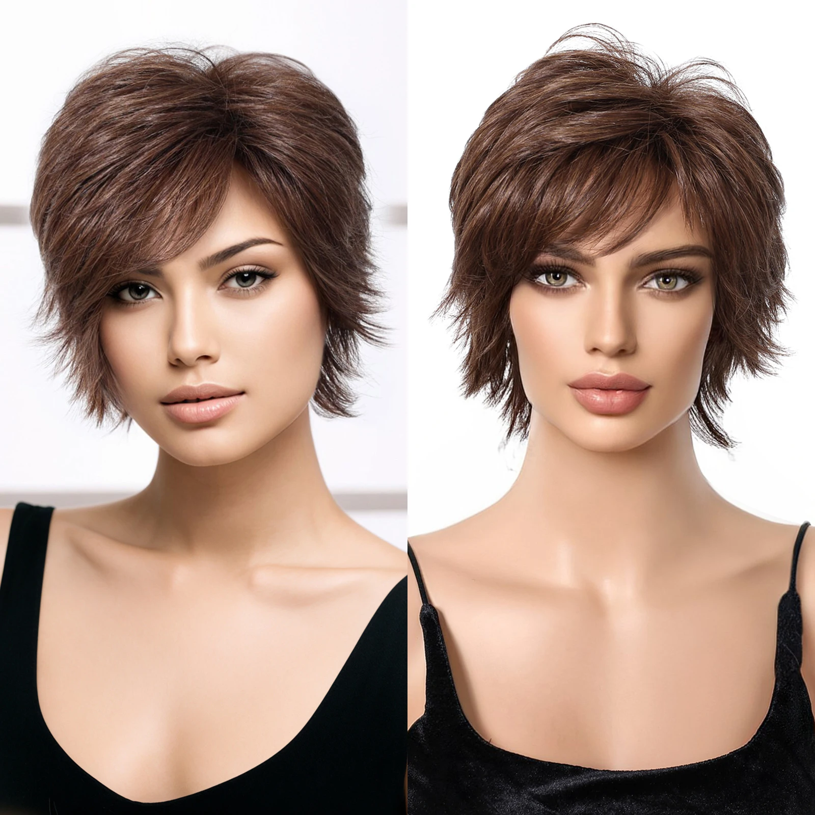 Parrucca Corta Ondulata Con Taglio Pixie In Capelli Umani - Foto 3