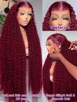 Perruque Lace Frontale 13x6 en Cheveux Humains Densité 300, Ondulations Profondes 40 Pouces, Couleur Bourgogne 99J, Ondulations Vinaigre de Riz, Perruques Lace Frontales HD 13x4 2