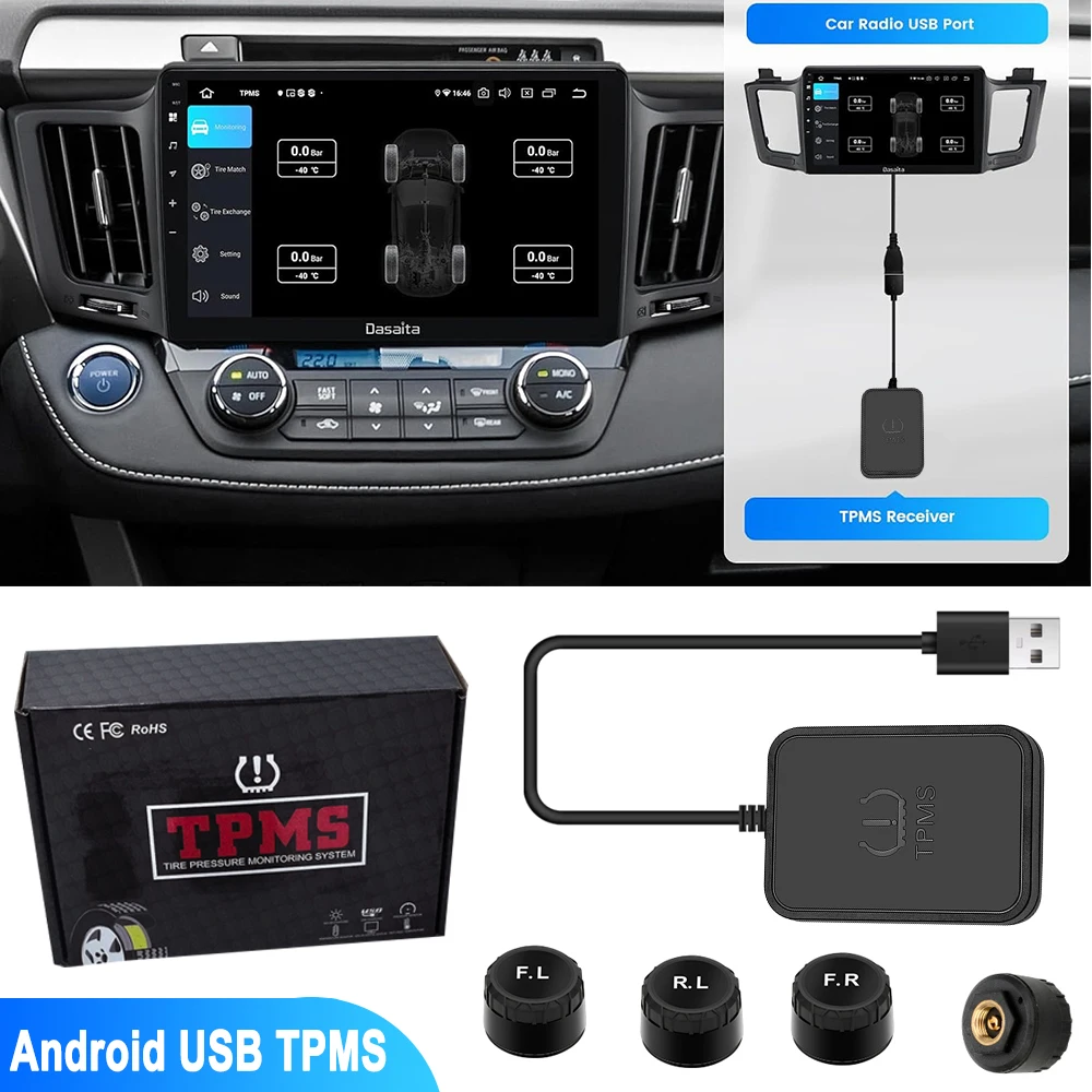 0-8Bar USB TPMS for Car Android Navigation Radio DVD Player Tire Pressure Alarm Monitoring System Tyre External Sensor USB TPMS car tire pressure monitor car tire pressure sensor