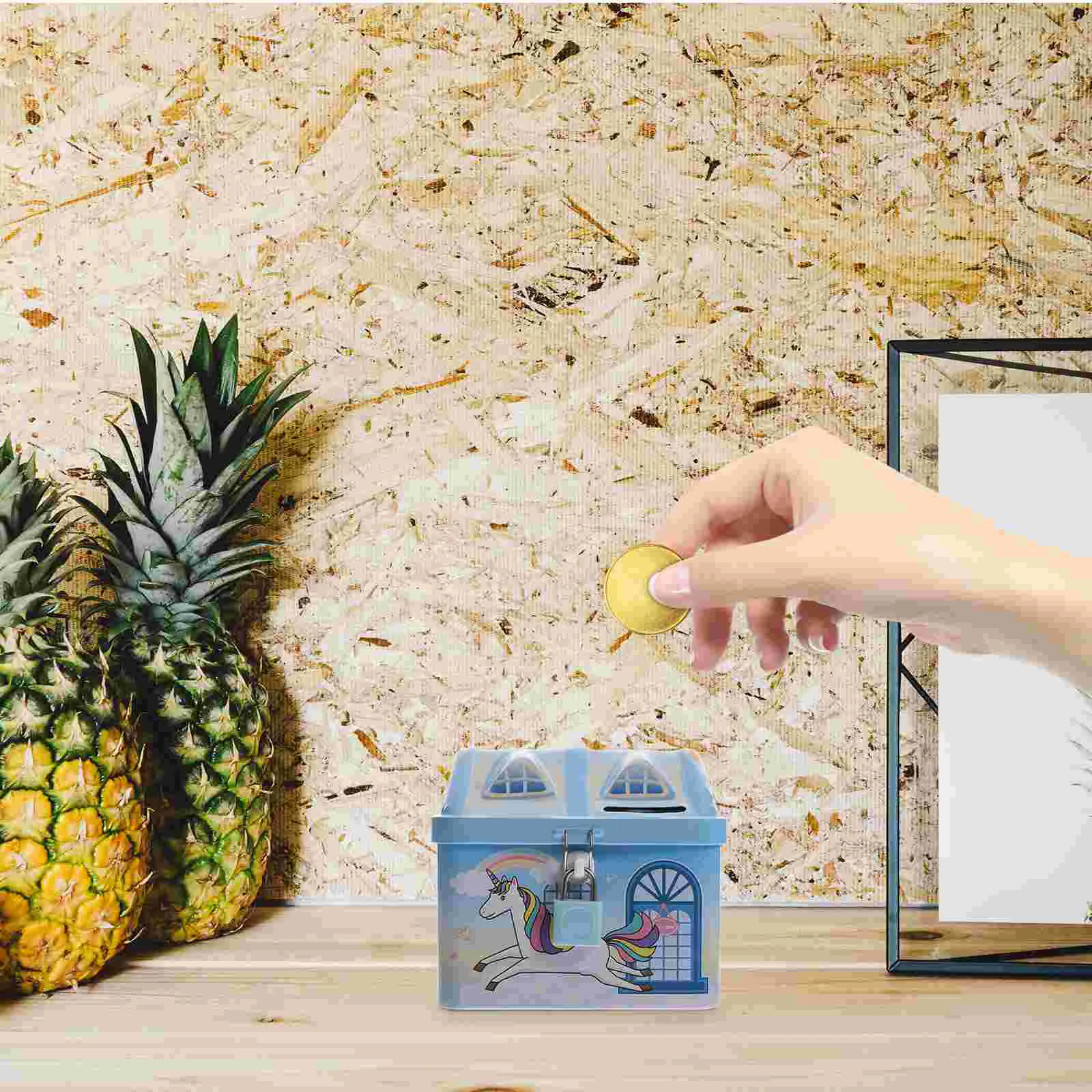 Tinplate Piggy Bank Kids Piggy Bank House Shaped Saving Pot Adornment Metal Saving Pot with Lock