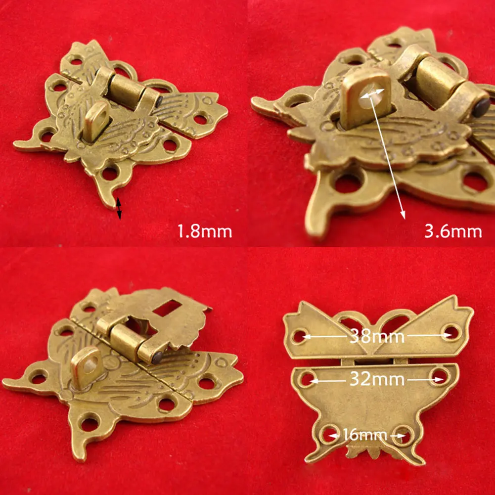 Description Picture 2 of itemRetro Alloy Butterfly Latch Catch Wooden Jewelry Box Case Hasp Lock w/ 6 Screws