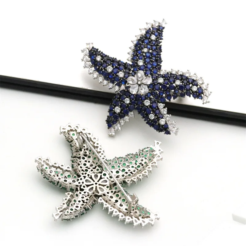 Starfish Multi Color Cubic Zirconia Micro Pave Silver Color Plated Shape Brooch For Women