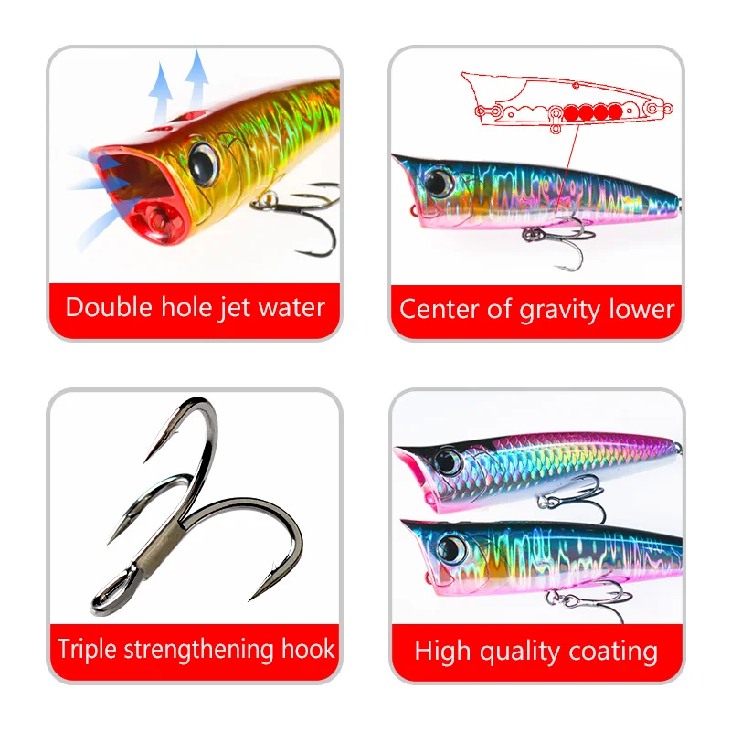 1PCS Jet Popper 75mm 90mm Topwater Bubble Baits Fishing Lures