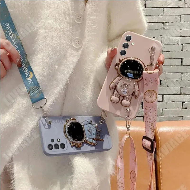 Astronaut Lanyard Crossbody Silicone Phone Case with Stand Cover
