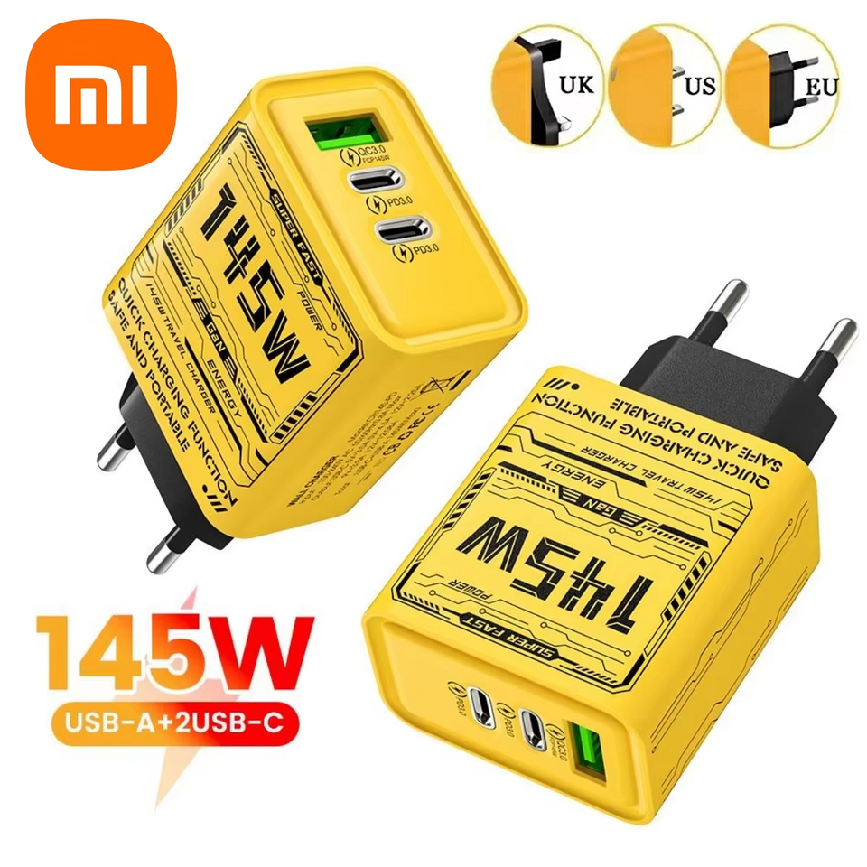 Xiaomi 145W Fast Phones Charger PD USB Charger Quick Charge Adapter For iPhone Huawei Samsung 3 Ports EU/US/UK Plug Wall Adapter