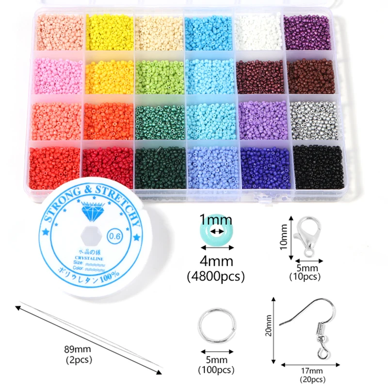 1280-19200pcs Glass Seed Beads Kit Pure Rice Beads Set DIY Bracelet Earring Jewelry Making Kits Letter Bead Crafts Accessories