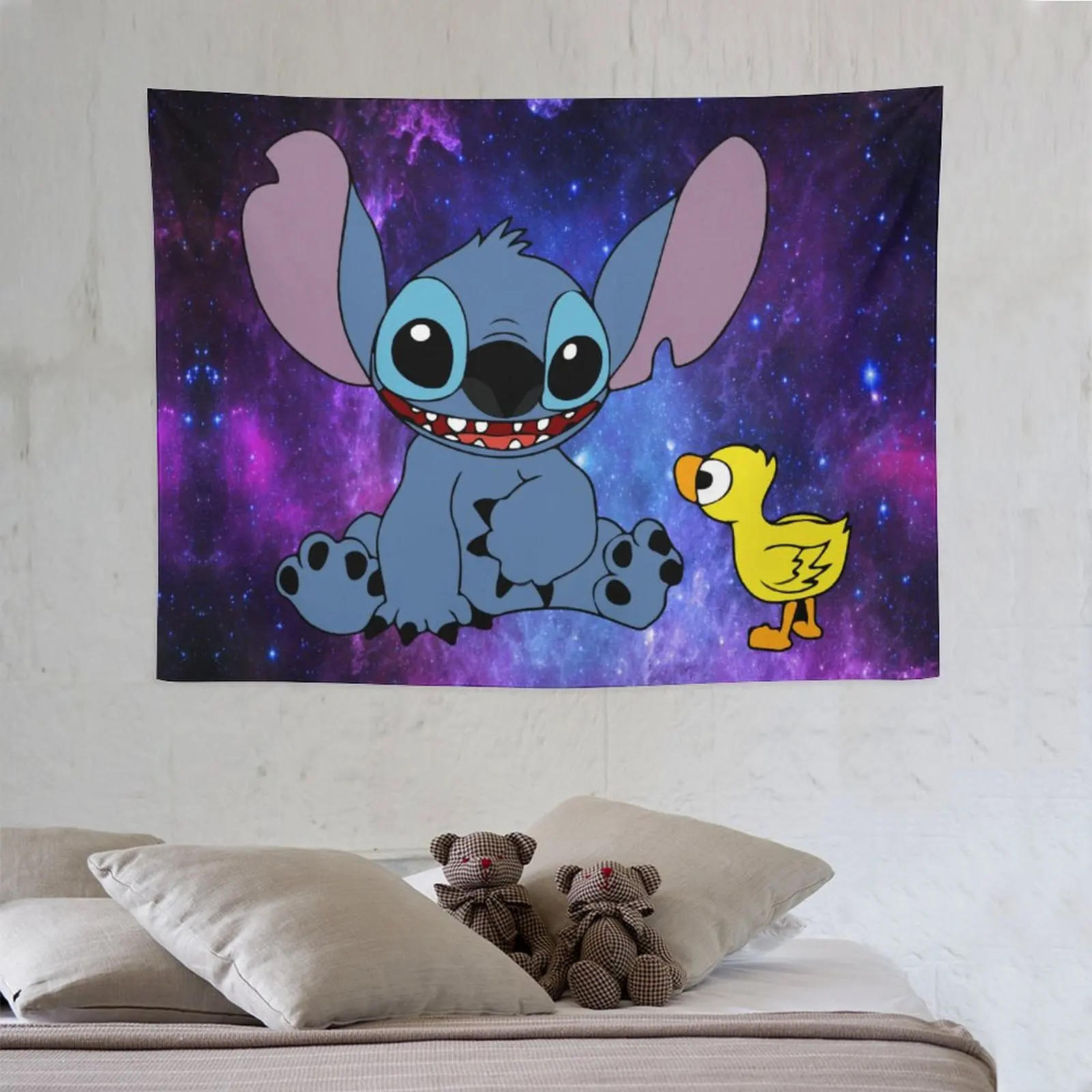 

Funny Stitch Anime Cartoon Wall Tapestry Bedroom Dorm Liveroom Decorations Pattern Wall Hanging with Nails and Clips