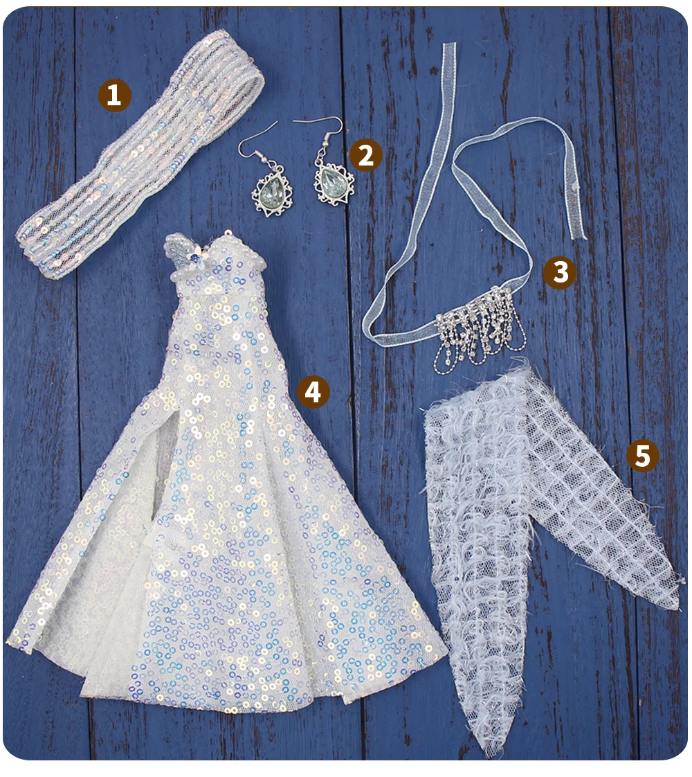 Neo Blythe Doll Shiny Bowl Dress with Earrings & Head Dress 4