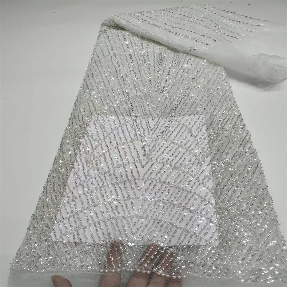 

african heavy beaded laces fabric bridal for wedding dresses luxury sequins fabrics sequence 2023 high quality tulle lace CD2901