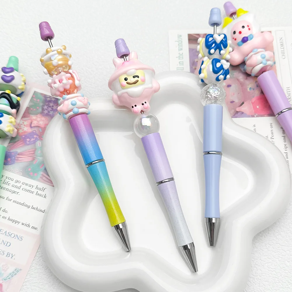 20pcs Creative Spinning Ball Pen DIY Beaded Ballpoint Pens Multi Color Bead Spinning Pen Handmade with Bead Light Gradient Pens
