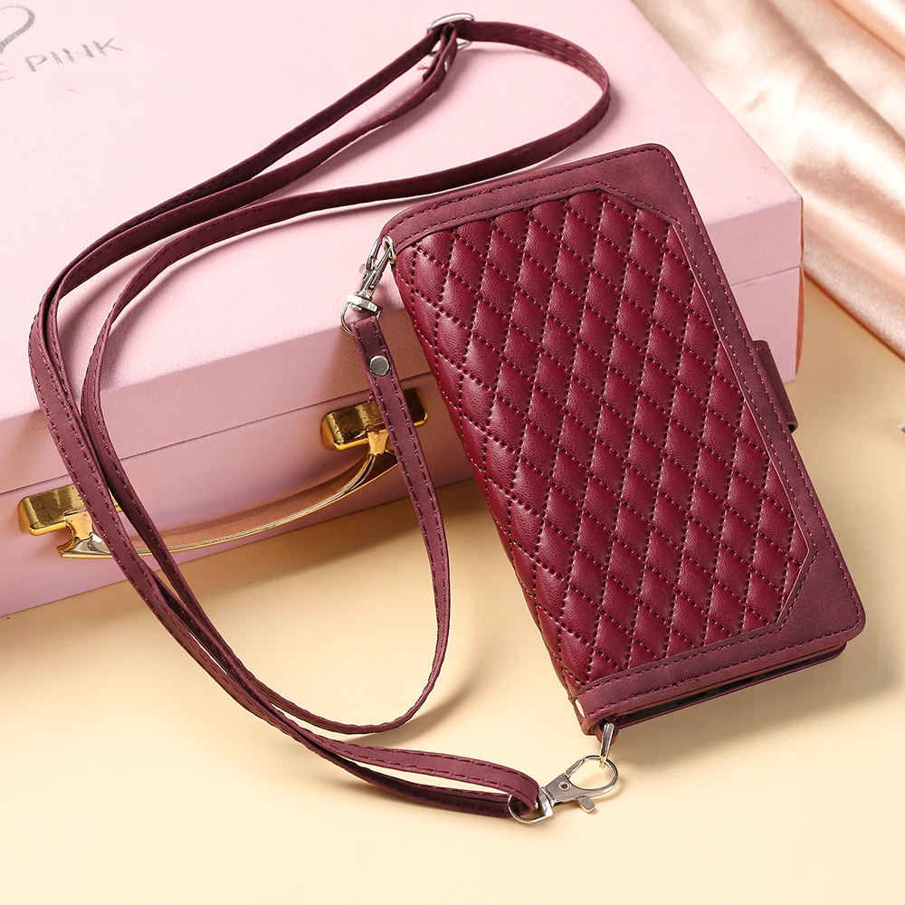 Zipper Wallet Multi Card Slots Case For Oneplus 8 Pro 9 10 Pro 10R One Plus Nord 2 2T N10 N20 N200 CE2 5G Flip Cover With Strap