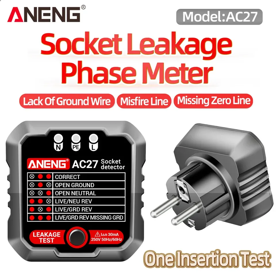 ANENG Display Circuit Breaker Tester EU/US Plug Polarity Phase Pheck Detector Voltage Test AC27 Multi-function Electroscope Tool