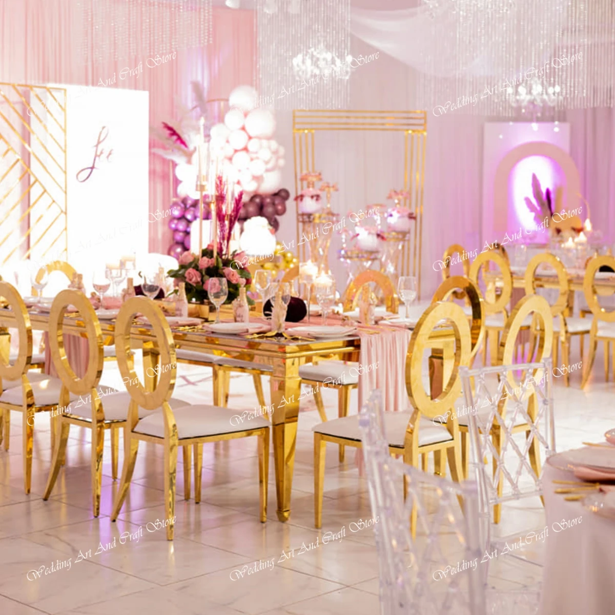 Description Picture 6 of item4pcs/24pcs/6pcs/12pcs)High Quality Hotel Events Dining Furniture Gold Metal Iron Event Chairs Stainless Steel Wedding Chair