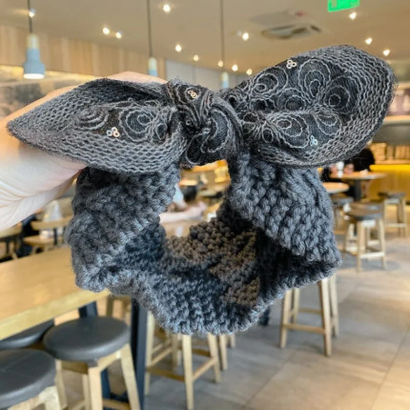 Internet Celebrity Knitted Yarn Bow Sequins Fashionable, Sweet, Elastic Headband with Loop, Women's Hair Accessories Look Good