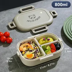 WORTHBUY Portable Bento Lunch Box with 3 Removable Compartments - Leak-proof and Microwave Safe Food Container (Gery)