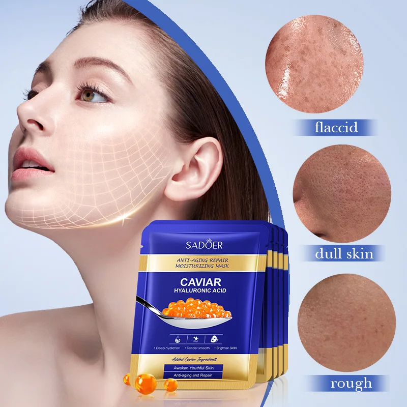 5/10pcs SADOER Caviar Hyaluronic Acid Moisturizing Facial Masks Brightening Firming Hydrating Face Mask Skin Care Products