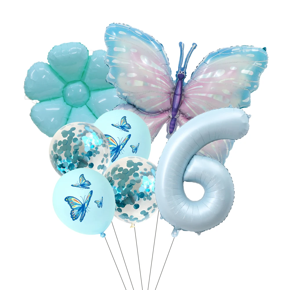 Butterfly Sunflower Celebration Balloon Set - Pink & Blue 7-Piece Party Decor Collection