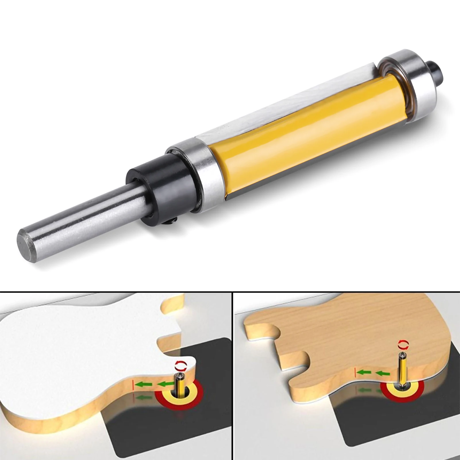 Flush Trim Router Bit 1‑1/2inch H * 1/4inch Shank with Top and Bottom Bearing Woodworking Tool Straight flush trim router bit