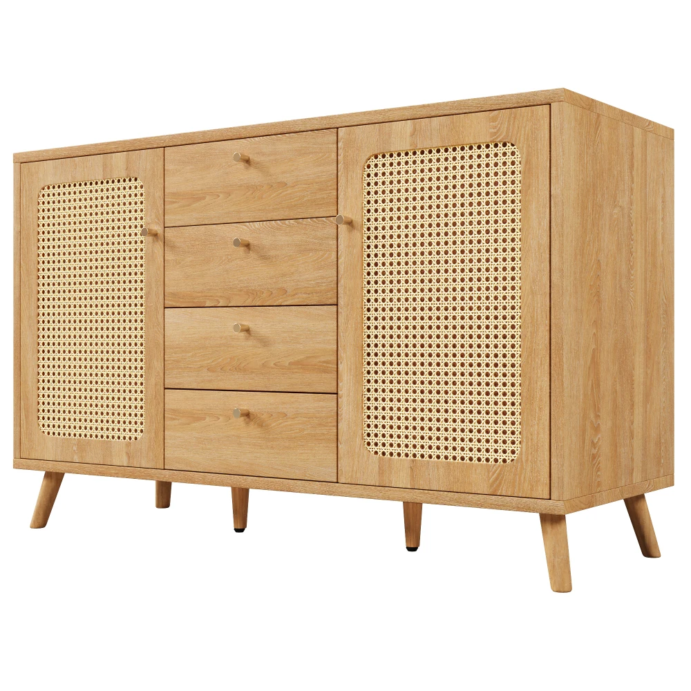 Sideboard, Kommode mit Schubladen und Türen, Aufbewahrungsschrank in Rattan-Optik mit verstellbaren Einsätzen, für das Wohnzimmer – Detail 20