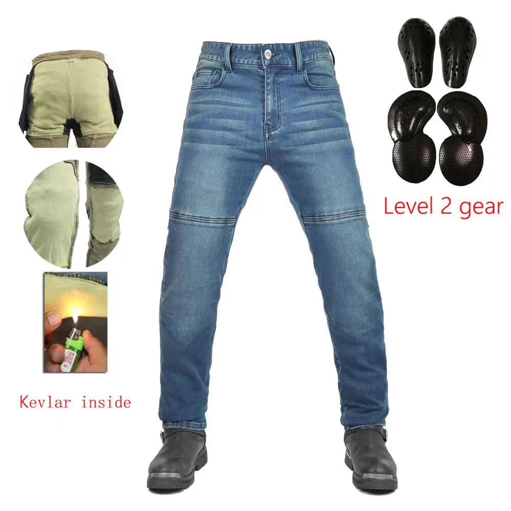 Motorcycle Riding Jeans Pants Soft elastic Inset Gear Wear-resistant Fireproof Kevlar Protective Layer On Hips And Knees