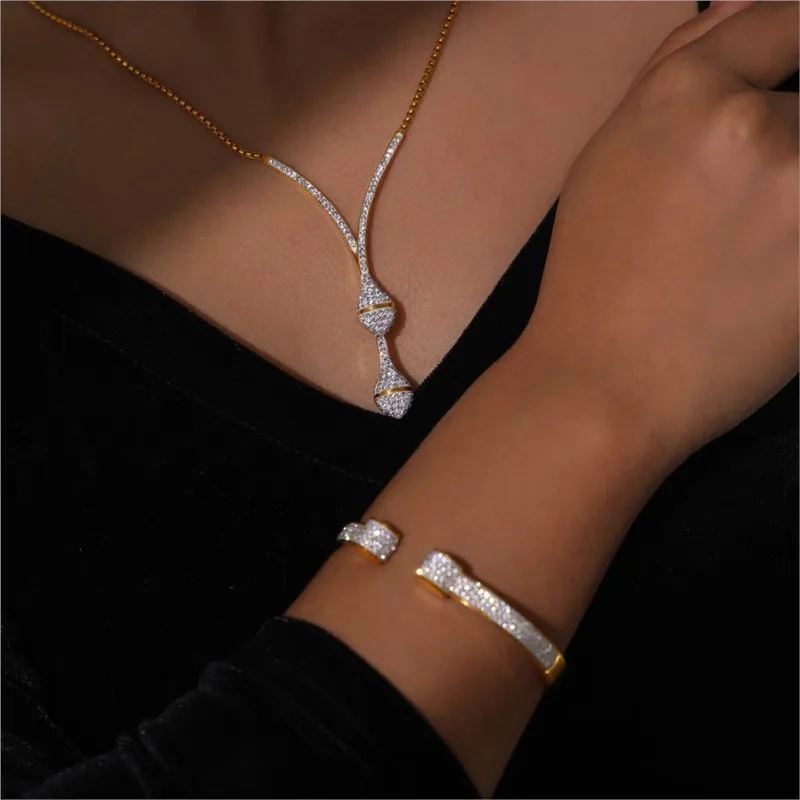 

Женское ожерелье с подвеской из фианита, покрытое 18-каратным золотом, водонепроницаемое ожерелье, браслет