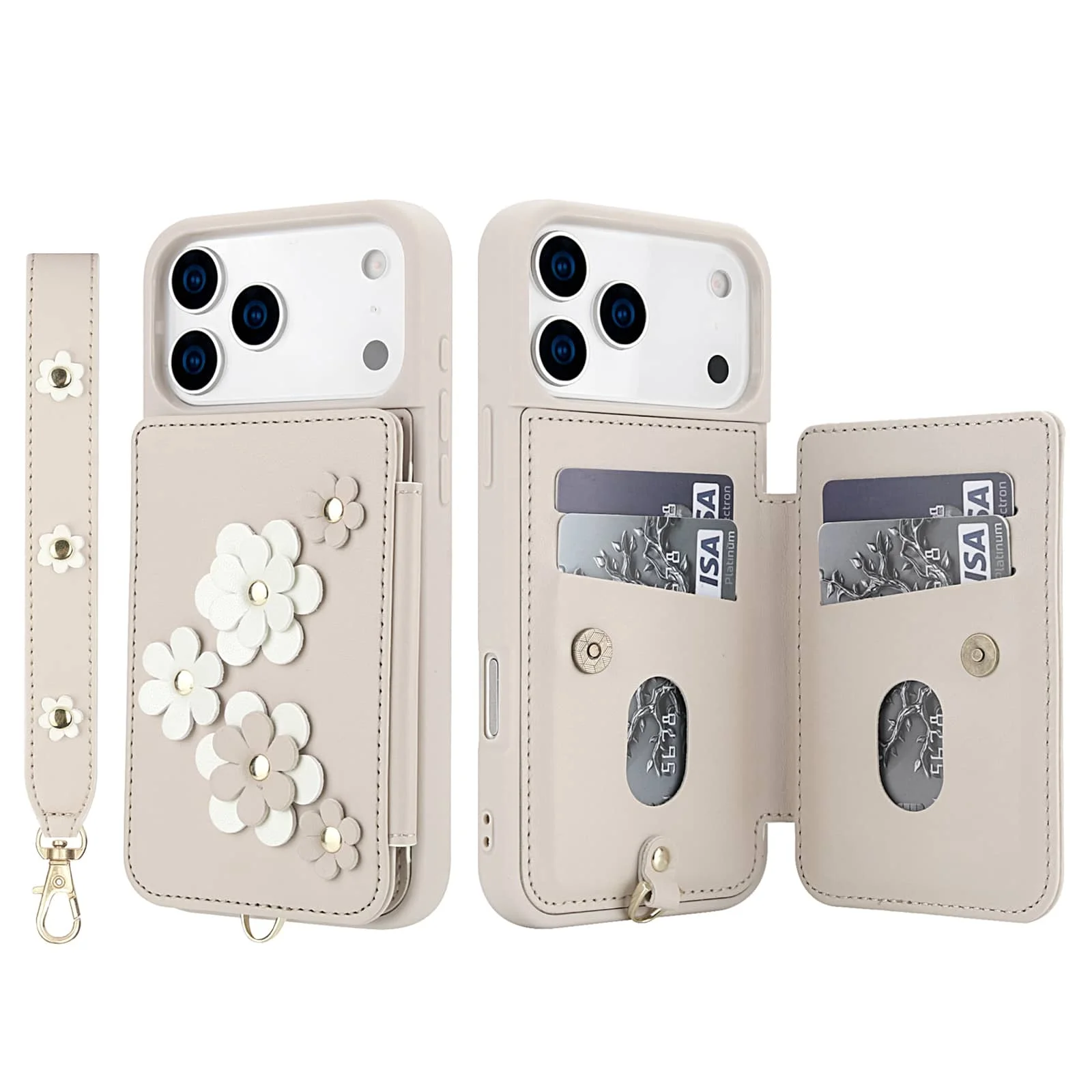 Stylish Flower Design Crossbody Wallet Case with Card Holder & Magnetic Kickstand - Shockproof Protection