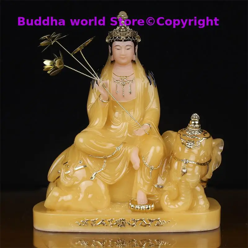 

Фигурка Будды из желтого нефрита с высокой позолотой, буддизм, ПУ, XIAN PUSA, Samantabhadra, Будда, безопасность для дома, здоровая защита, процветание