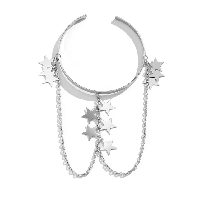 PuRui Bohemian Leaf Charm Upper Arm Bracelet Metal Leaves Tassel Pendants Arm Cuff Bangle Bracelets for Women Fashion Jewelry Silver Color-8