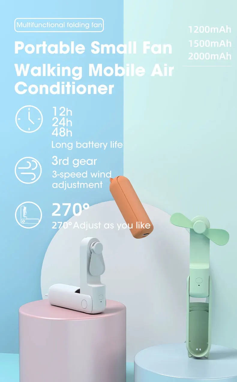 Portable Fan Super Mini Handheld Fan USB Rechargeable Fan Foldable Hand Held Small Pocket Fan with 2000mAh Power Bank 3 Gears 1 Sfaf106d0cae54a34b71229b960a05a9bN