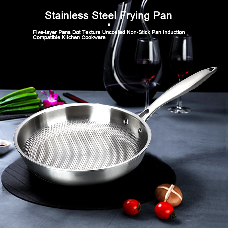 28/30cm Five Layer Flat Frying Pan Food Grade 304 Stainless Steel