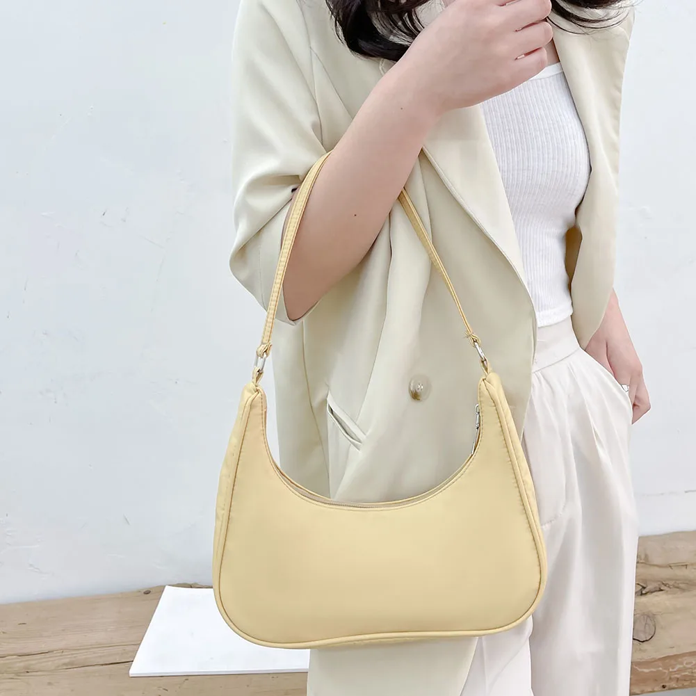 Women Bags Armpit Shoulder Bag Solid Color Bags Crescent Shape Casual Ladies Zipper Mini Purse Hobos