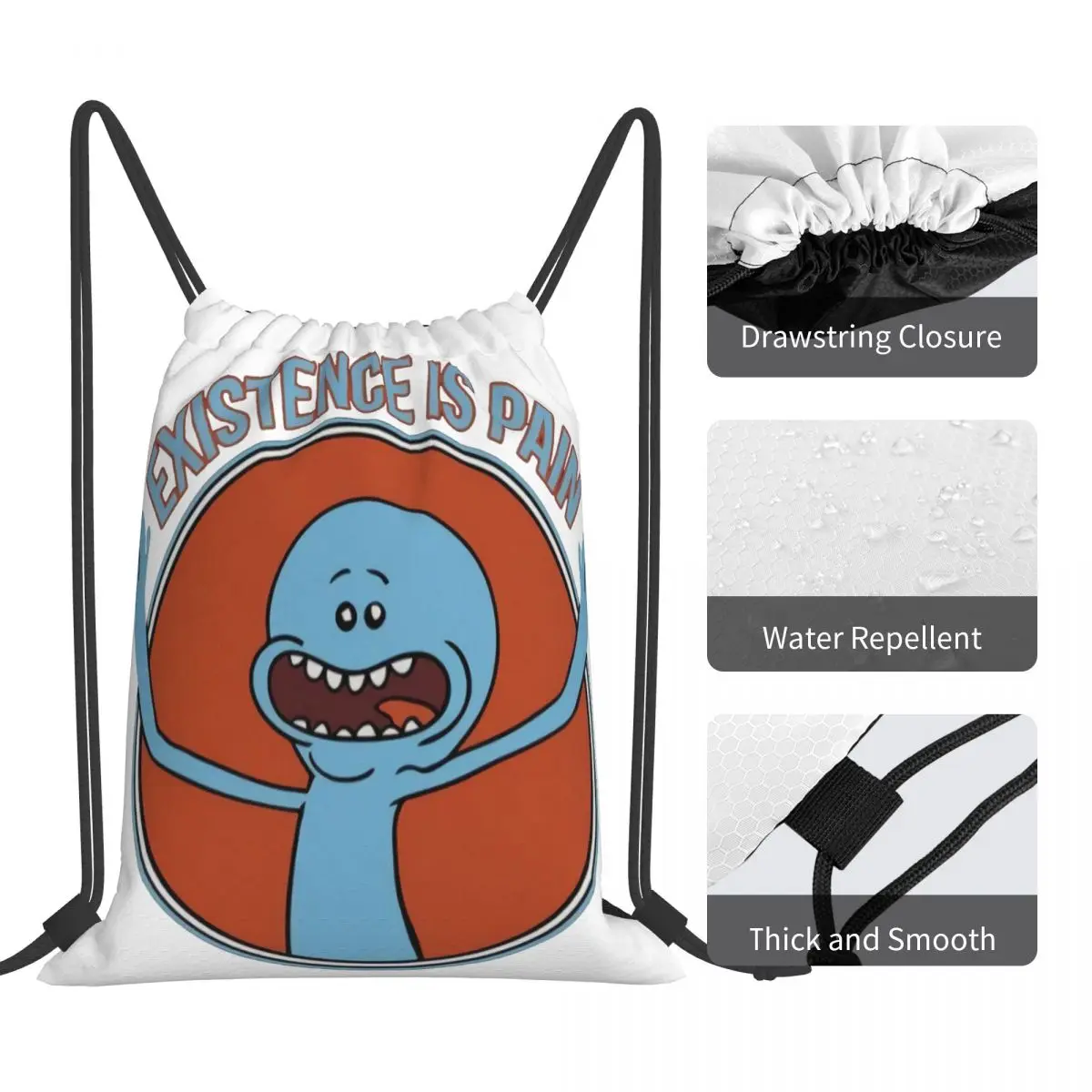 Mr Meeseeks 존재 통증, 재미있는 노벨티 드로스트링 백, 배낭 여행 메쉬 가방, 맞춤형 파우치, 맞춤형 배낭